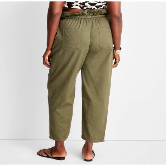 Future Collective w/ Jenny K Lopez Pants Cropped Drawstring Ankle Army Green 16 - Picture 3 of 8